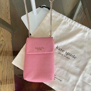 Kate Spade spring pink pebbled leather phone crossbody purse